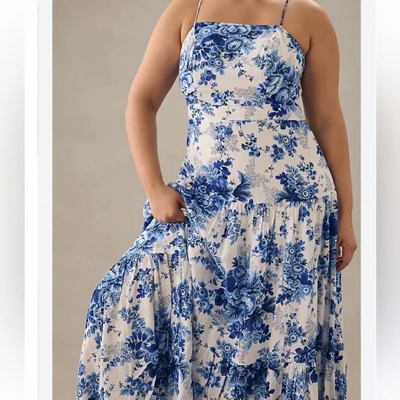 Maeve Drop-Waist Maxi Dress | Blue & White Floral - Picture 3 of 5